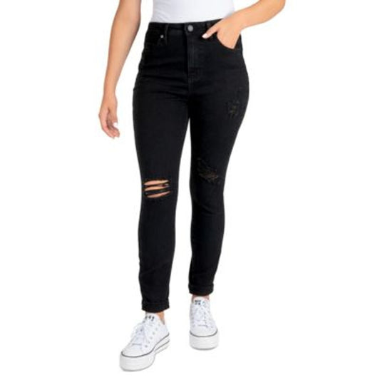 Indigo Rein Juniors High Rise Ripped Skinny Jeans in Black