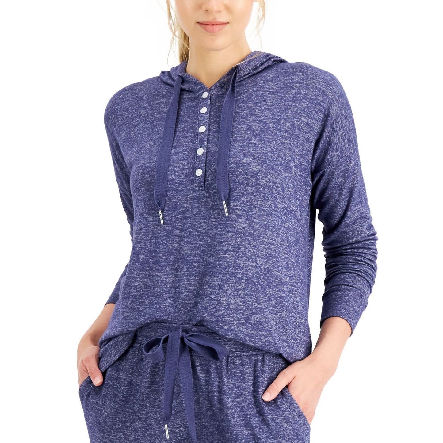 Alfani Women's Hacci Lounge Hoodie In Night Shadow