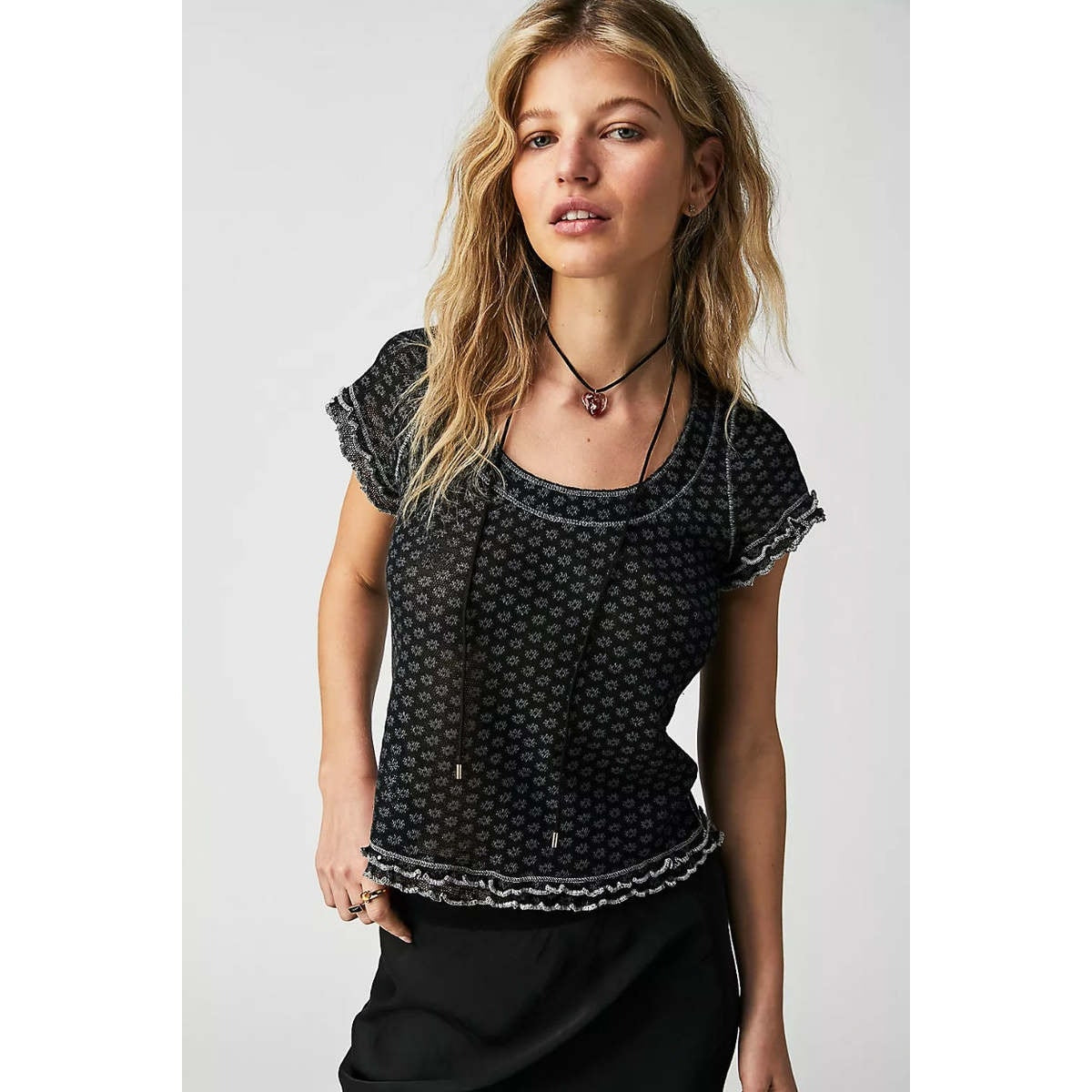 Free People Ladies Garner Tee In Black Combo