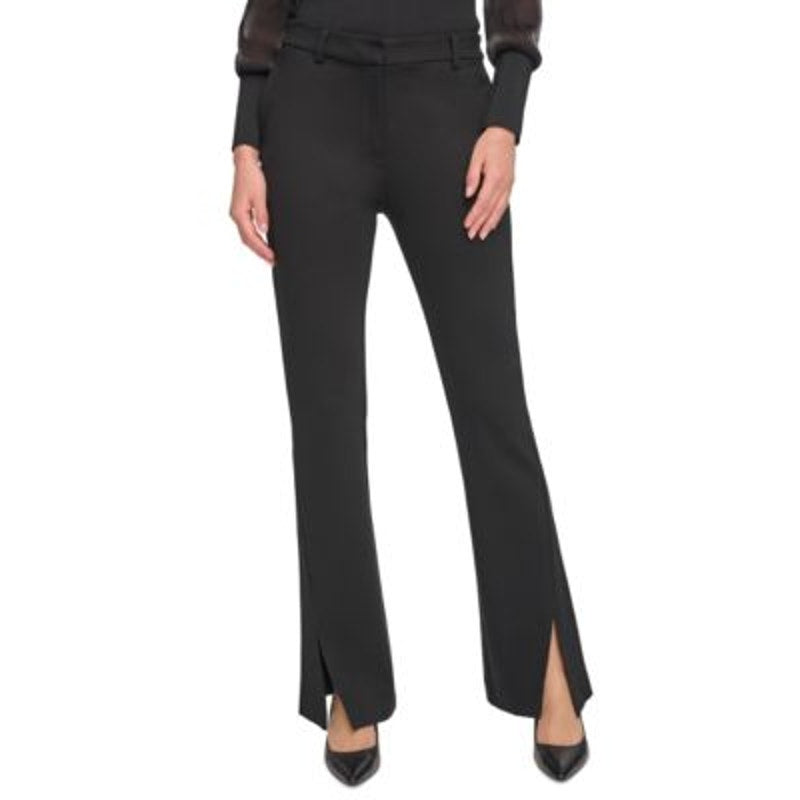 DKNY Women's Mid-Rise Split-Cuff Flare Pants in Black