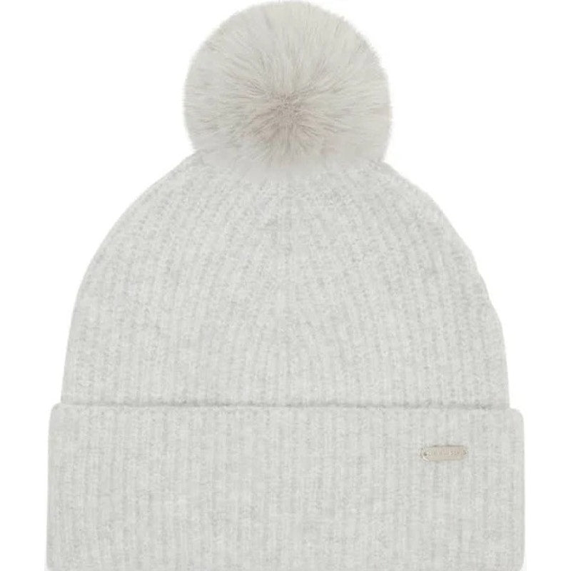 Steve Madden Beanie Faux Fur Pom Pom in Heather Gray