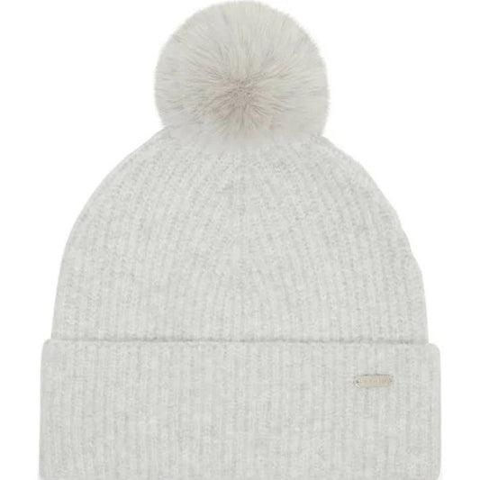 Steve Madden Beanie Faux Fur Pom Pom in Heather Gray