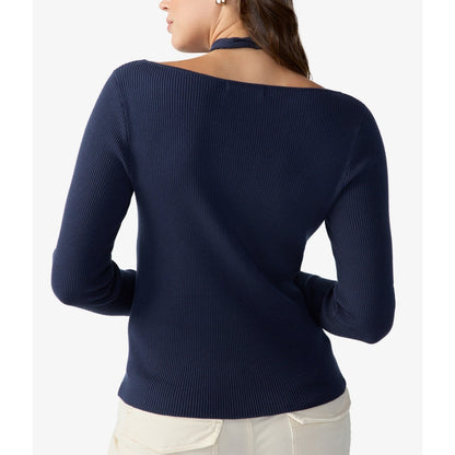 Sanctuary Women's Crisscross Around The Neck Ribbed Top In Navy Reflection