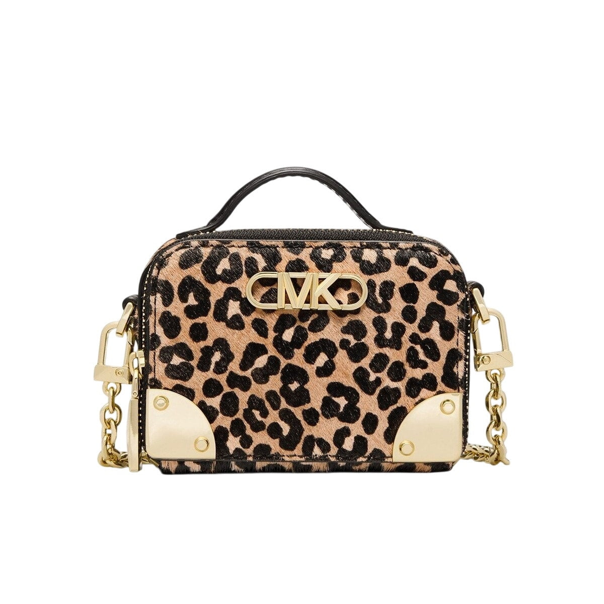 MICHAEL Michael Kors "Estelle" Micro Leather Trunk Crossbody Bag in Leopard Tan