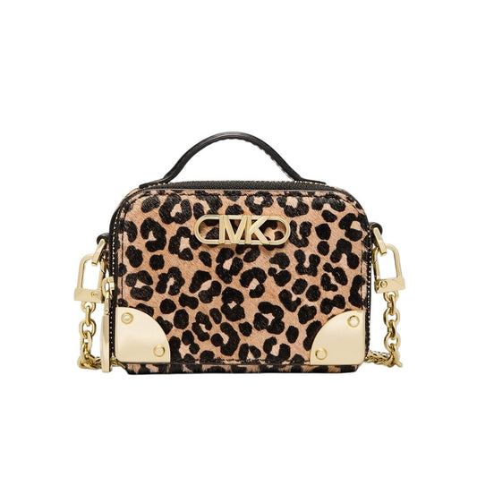 MICHAEL Michael Kors "Estelle" Micro Leather Trunk Crossbody Bag in Leopard Tan