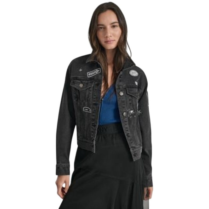 DKNY Women's Pins & Patches Button-Front Denim Jacket in Bowery Wash