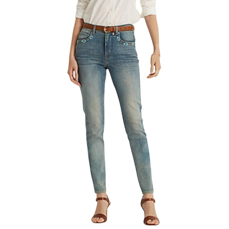 Lauren Ralph Lauren Women's Mojave Blue Wash Super Stretch High Rise Jeans, 12