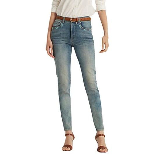 Lauren Ralph Lauren Women's Mojave Blue Wash Super Stretch High Rise Jeans, 12