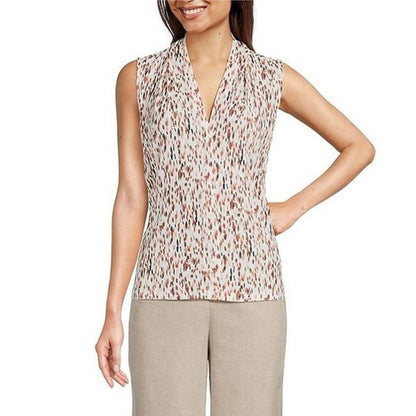 Calvin Klein Printed V-Neck Sleeveless Cami Top in Cream Multi