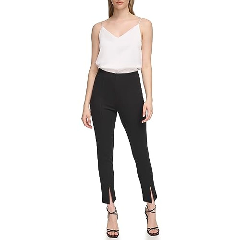 Calvin Klein Women's Stretch Waist Tapered Split Hem Pants in Black