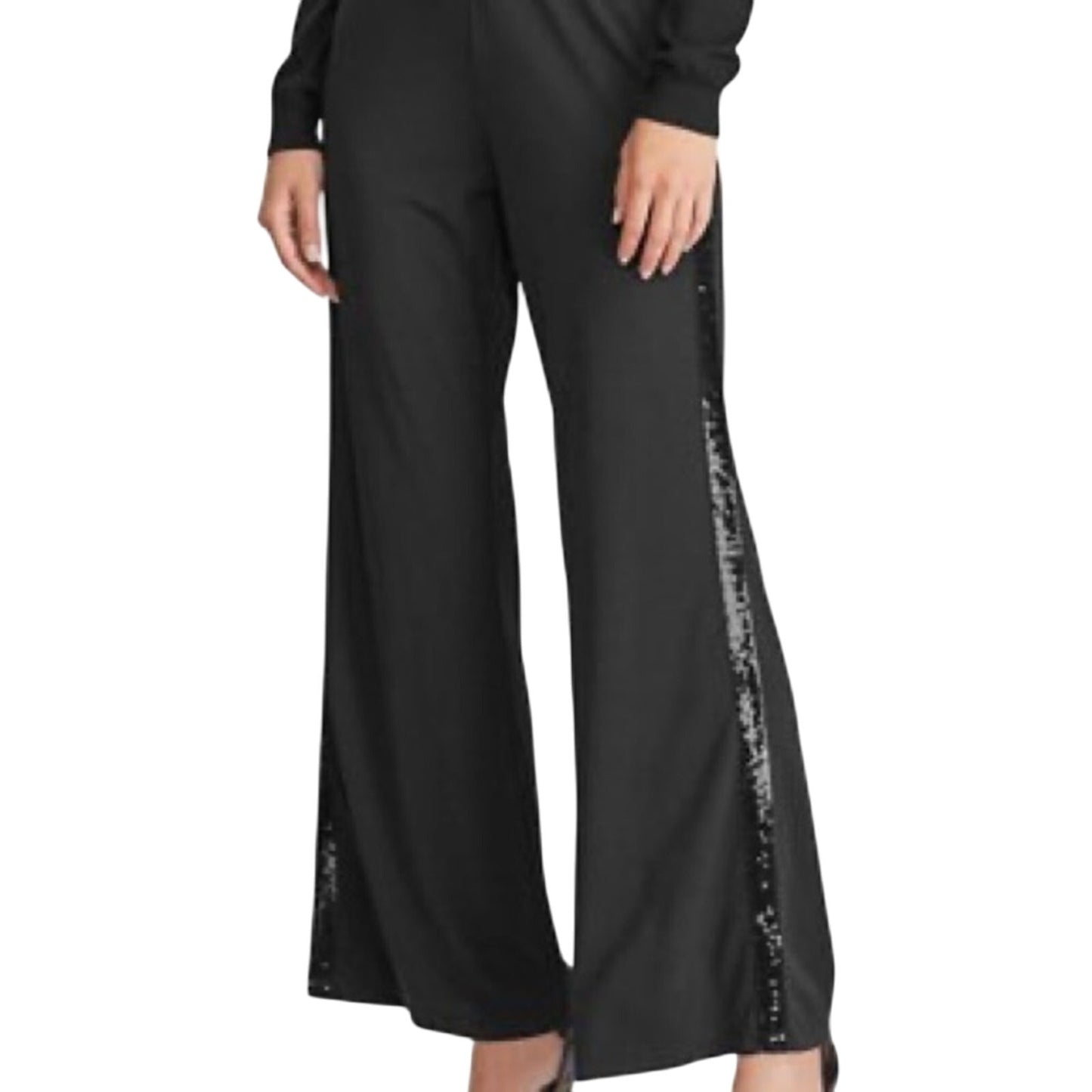 Ralph Lauren Black Sequin Tuxedo Striped Pants, Size Extra Small