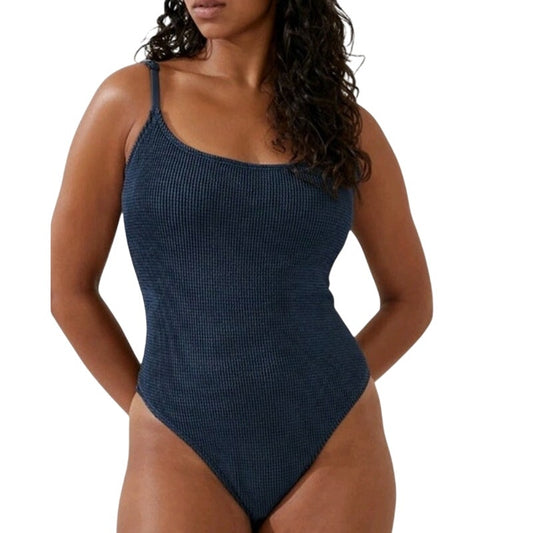 Cotton On Women's Textured Scoop Neck One Piece Swimsuit in Tidal Wave Blue