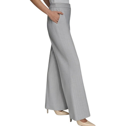 Donna Karan New York Women's Pinstriped Wide-Leg Pants in Light Gray & White