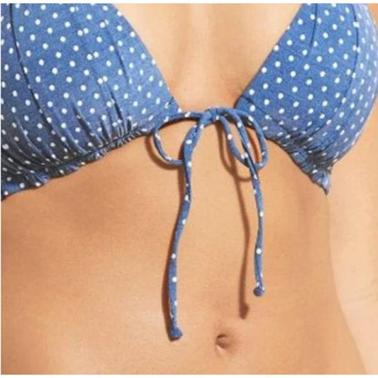 CREMIEUX Ladies Dusty Blue & White Polka Dot Halter Triangle Bikini Top