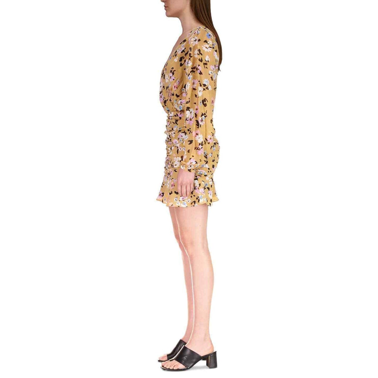 Sanctuary Dreamer Floral Print Ruched Long Sleeve Dress In Caffe Floral, Size 12