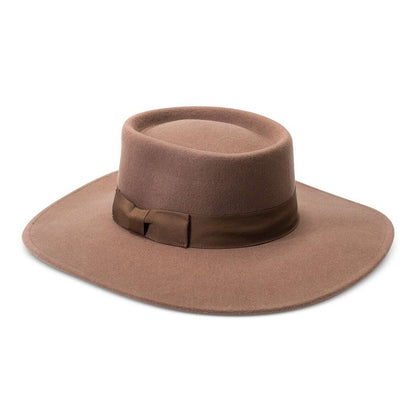 Nine West Pecan Brown Suede Wide Brim Hat w/ Bow Detail, One Size