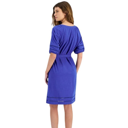 Tommy Hilfiger Women's Cotton Belted Puff-Sleeve Dress in Provence Blue