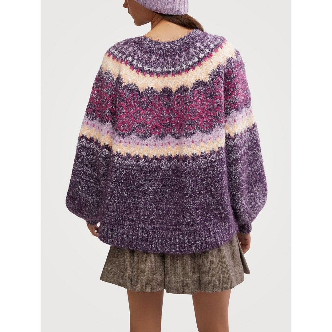 FREE PEOPLE Festive Frost Intarsia Sweater in Blackberry Wine Combo
