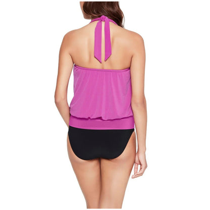 Magicsuit Women's Plus Solid Drape Debbie Tankini Top in Hibiscus