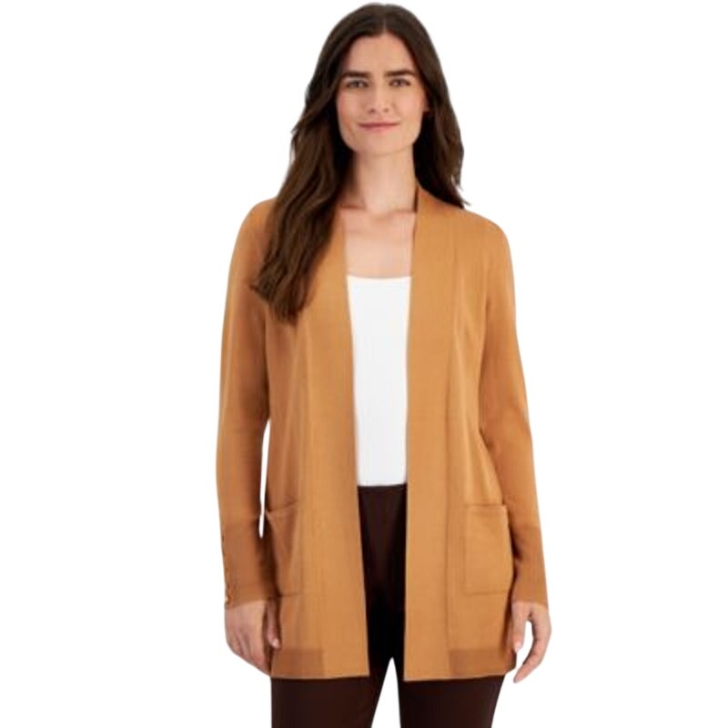 JM Collection Women's Plus Size Open-Front Long-Sleeve Cardigan in Canyon Trail
