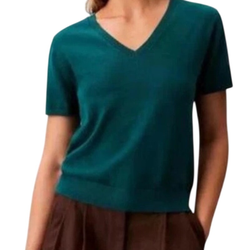 Calvin Klein Women's Short Sleeve V-Neck Sweater in Maya Blue