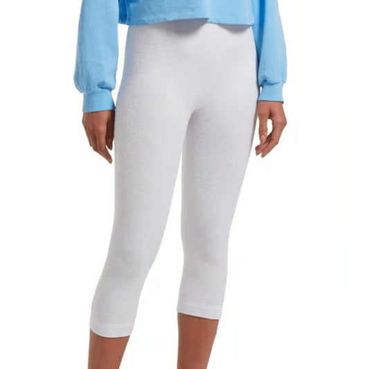 HUE Play Solid White Ultra High Rise Capri Leggings, French Terry