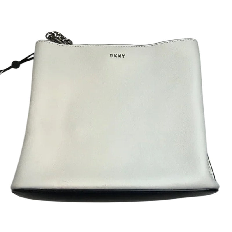 DKNY Farrah Leather Bucket Bag, White & Black Dual Tone Snap Closure Bag