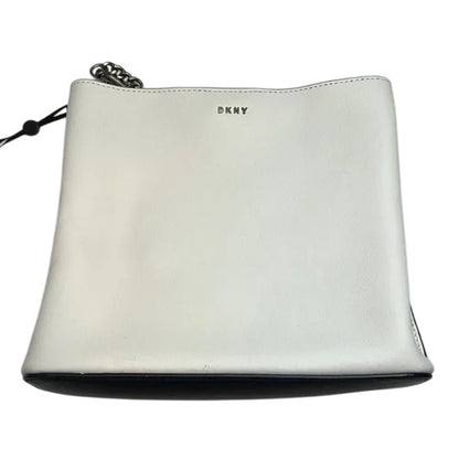 DKNY Farrah Leather Bucket Bag, White & Black Dual Tone Snap Closure Bag