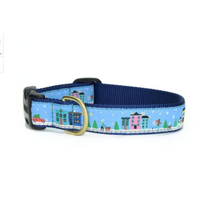 Up Country Blue Winter Holiday Print Dog Collar, Medium