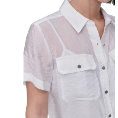 DKNY Women's Short-Sleeve Button-Front Top in White
