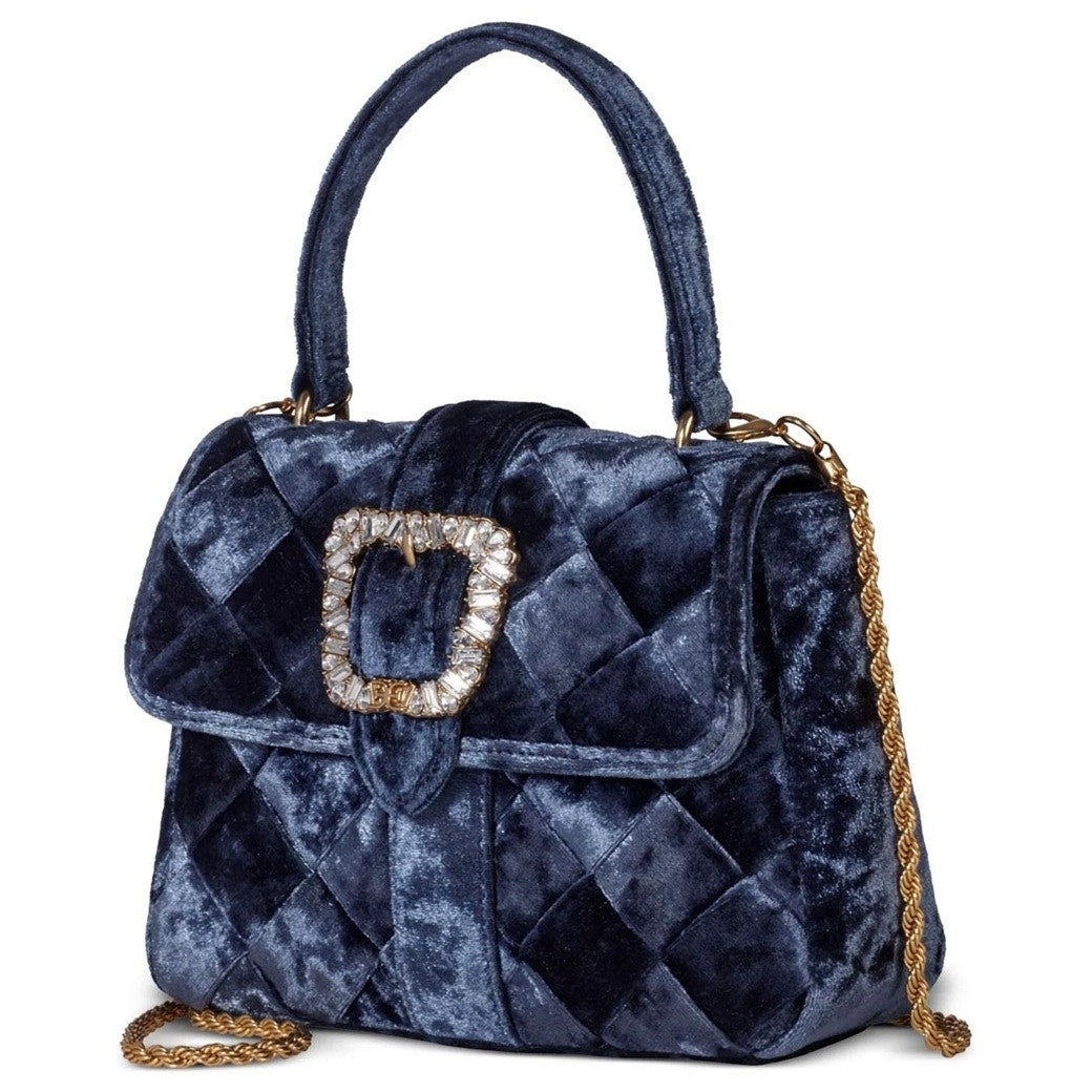 Sam Edelman Brit Top Handle Small Velvet Crossbody in Jewel Blue
