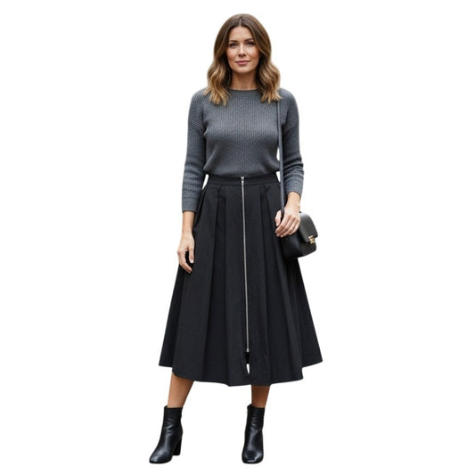 DKNY Women's Zip-Front Parachute Midi Skirt in Black