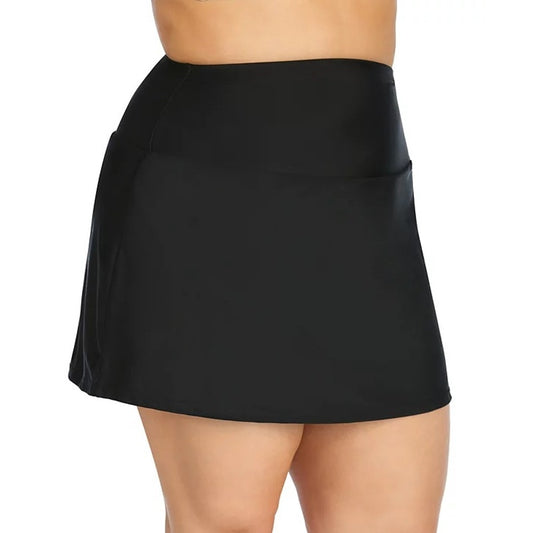 Island Escape Plus Size Tummy-Control Swim Skirt In Black