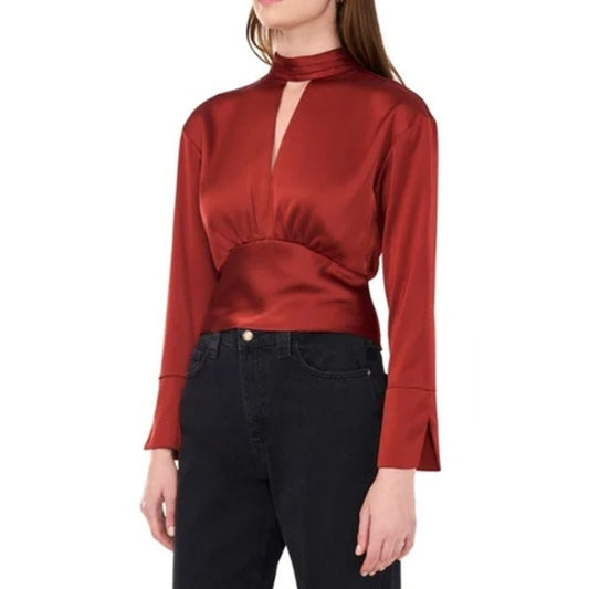Parker Women's "The Parker" Button-Front Smocked Keyhole Top in Brandy Brown