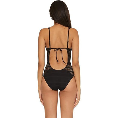 BECCA Women's Crochet Plunge One Piece Swimsuit in Black