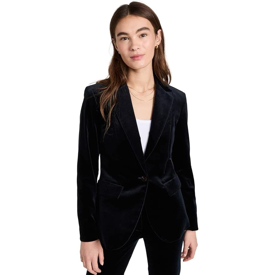 Theory Riding Blazer in Stretch Velvet Baltic Blue