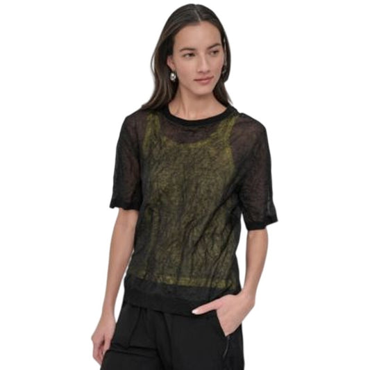 DKNY Women's Layered Tank Top T-Shirt in Black Daffodil Yellow