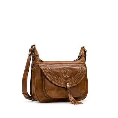 Patricia Nash "Camila" Leather Crossbody in Cognac Brown