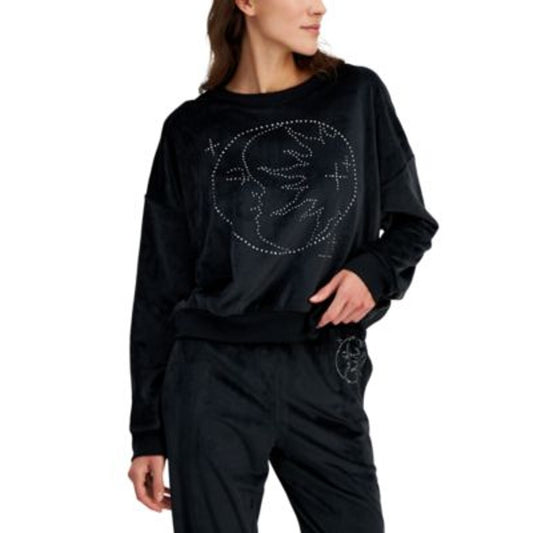 Grayson Threads: The Label Juniors Celestial Print Velour Sweatshirt in Black