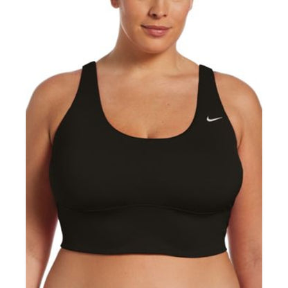 NIKE Women's Plus Size Scoop Neck Essentials Bikini Top in Black