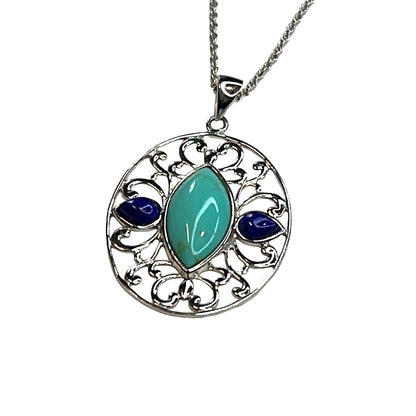 R. H. Macy Silver, Turquoise & Lapis Filigree Necklace