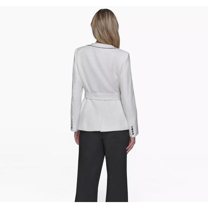 KARL LAGERFELD PARIS Women's Belted Tweed Jacket in Ivory Cream