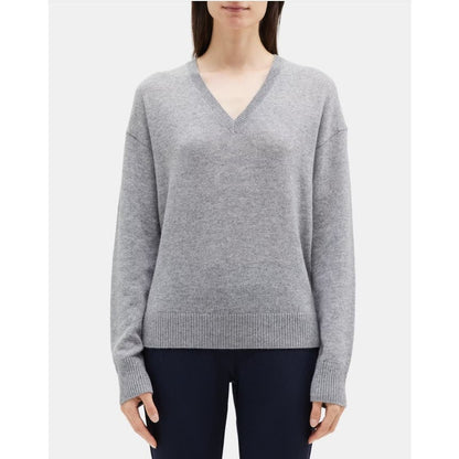 Theory Ladies V-Neck Sweater in Cashmere Husky Gray