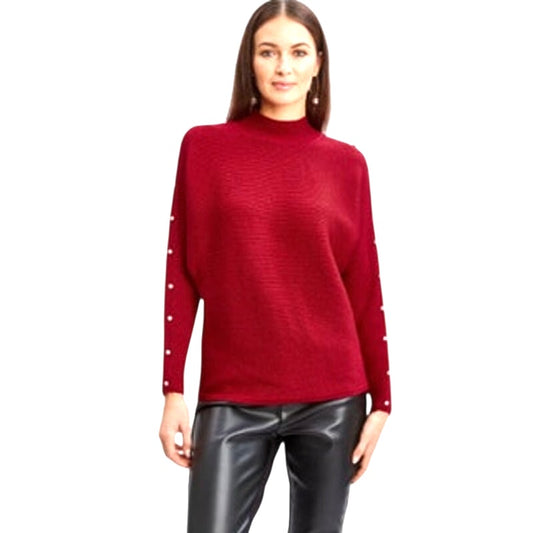 T Tahari Women's Metallic Embellished Sweater in Baked Cherry Red Lurex
