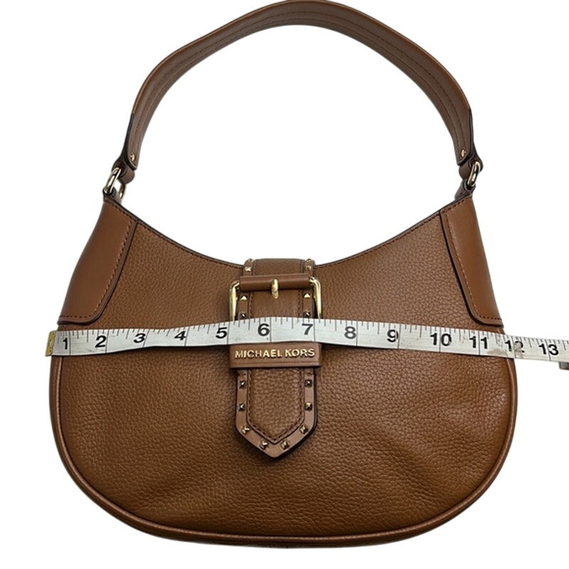 Michael Kors “Lillian” Small Brown Pebbled Leather Shoulder Bag, Gold Hardware
