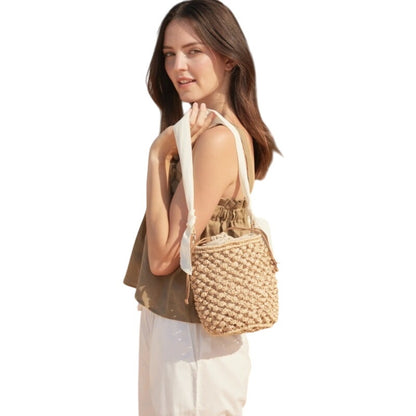 KAYU Odessa Small Straw Bucket Bag In Natural
