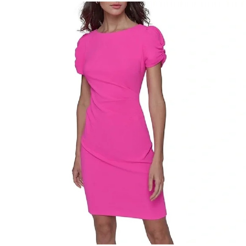 KARL LAGERFELD PARIS Ruched Sleeve Sheath Dress in Fuschia Pink