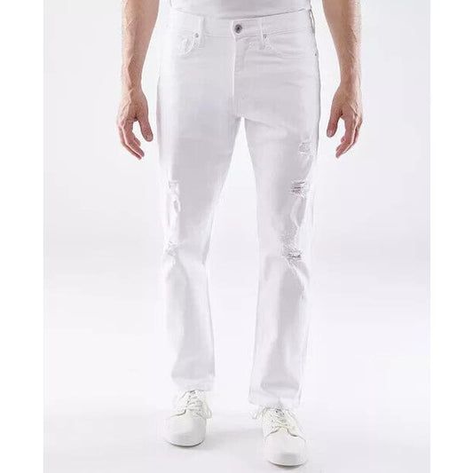 LAZER Men's Slim-Fit Stretch Jeans White Denim