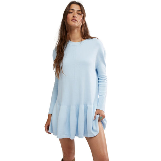 Free People Time On My Side Mini Dress in Ice Water Blue