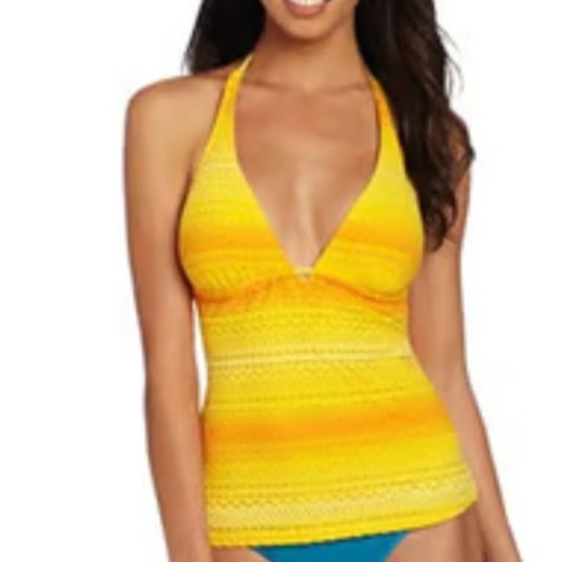 HOBIE, Yellow & Orange Lace Halter Tankini Top, Padded